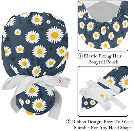 Podery 2 Paket çalışma kapağı Kadınlar için Düğme ile Uzun Saç Ayarlanabilir Elastik Bandaj Kravat Geri Şapka Kabarık Kapaklar