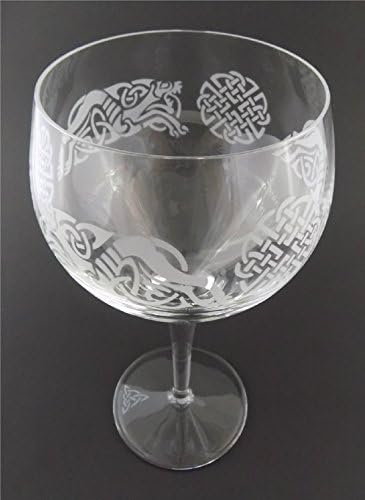 IncisoArt Elle Kazınmış İtalyan Kristal Kadehi Kumlanmış (Kumla Oyulmuş) El Yapımı Şarap Suyu Bardağı Oyulmuş Kelt Ejderhası