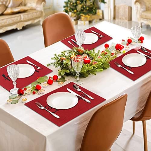 Ameter Noel Placemats 4 Set keten kırmızı masa paspaslar mutfak yemek masaları süslemeleri kaymaz ısıya dayanıklı noel rustik