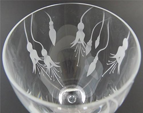 IncisoArt El Kazınmış İtalyan Kristal Kadeh Kumlanmış (Kum Oyma) El Yapımı Şarap Su Bardağı Kazınmış (Fuşya Çiçek Yaprakları