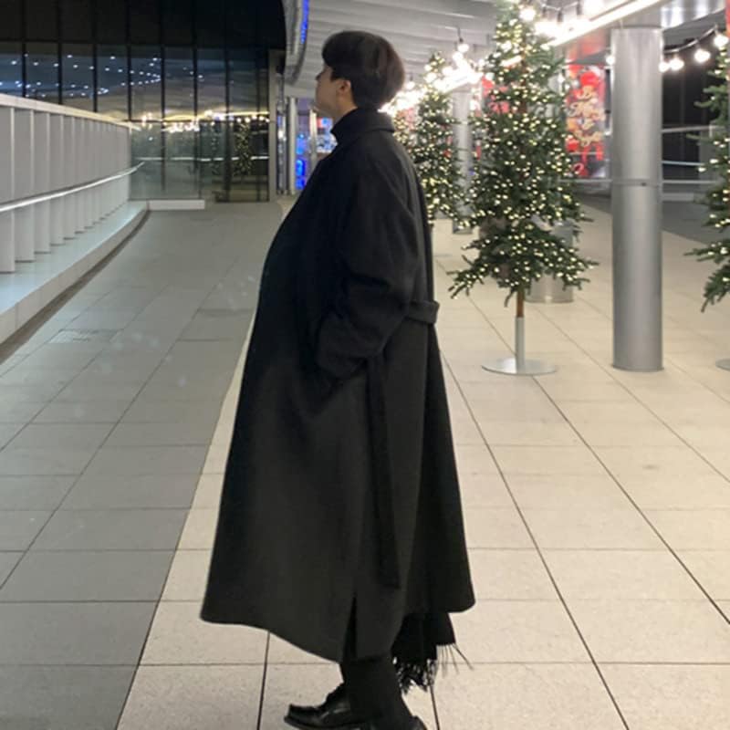HSQIBAOER Kore Eğilim erkek Gevşek Rahat Tek Göğüslü Palto Sonbahar Kış Kollu Yün Uzun Ceket
