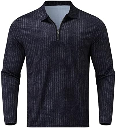 XXBR polo gömlekler Erkekler için, Erkek Golf Gömlek Uzun Kollu Kas Üstleri Çizgili Baskı 1/4 Fermuar Yaka Tee Büyük ve Uzun