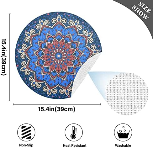 ALAZA Mavi Mandala İslam Çiçek Yuvarlak Placemats yemek masası Placemat 6 Set Masa Ayarları Masa Paspaslar Ev Mutfak Tatil