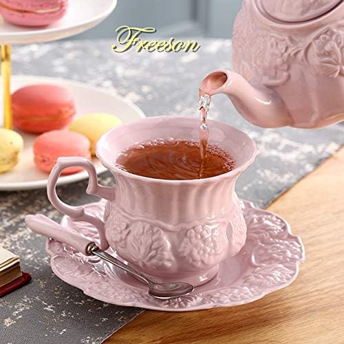 Pembe Seramik çay seti Retro porselen çay bardağı Pot İngiliz Çiçek Demlik Kupa Cafe Çay Saati Kahve Fincanı 220Ml