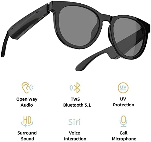 Ibuukie Akıllı Gözlük ile Açık Kulak Kulaklıklar, Lensler UV Koruma / Düşük Gecikme Ses / Dahili Mikrofon / Hoparlörler Dokunmatik