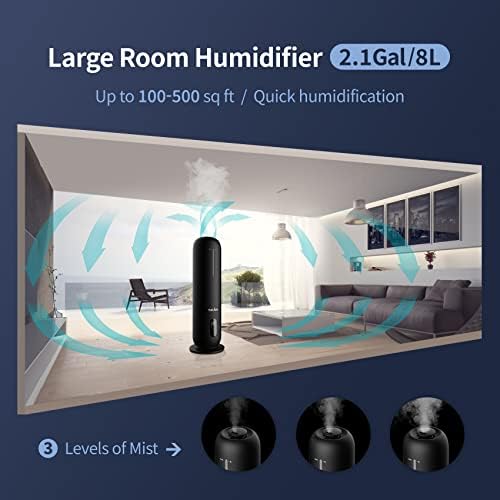 Büyük Nemlendiriciler için Yatak Odası Odası Ev 8L 2.1 Gal, Üst Dolgu ultrasonik serin hava nemlendiricisi, Sessiz Hümidistat