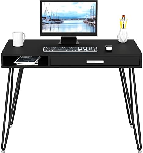 Çekmeceli SHW Ev Ofis Bilgisayar Firkete Bacak Masası, Siyah