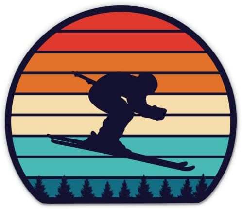 Kayakçı Retro Tarzı Dağlar Çıkartmaları - 2 Paket 3 Çıkartmalar - Araba, Telefon, Su Şişesi, Dizüstü Bilgisayar için Su Geçirmez