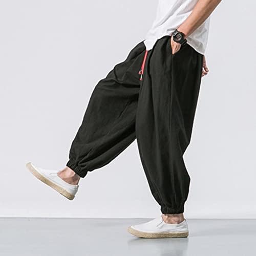 Realdo Erkekler Baggy Hippi Boho Yoga harem pantolon Pamuk Keten Gevşek Sıkı Bel Rahat Cepler Ayak Bileği Uzunluğu Pantolon