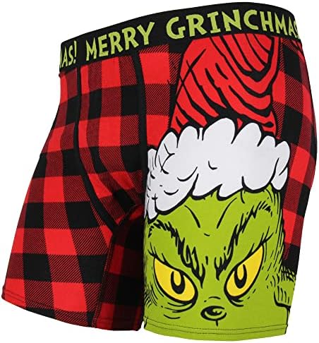 Dr. Seuss Grinch Mutlu Grinchmas Santa Grinch Buffalo Ekose Boxer Külot İç Çamaşırı