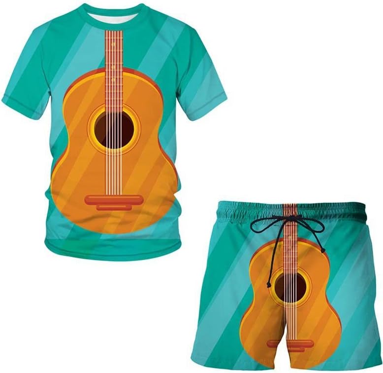 Yaz kıyafetleri Erkekler için 2 Parça Setleri Müzik 3D Dijital Baskı gündelik spor giyim Kısa Kollu T Shirt şort takımı
