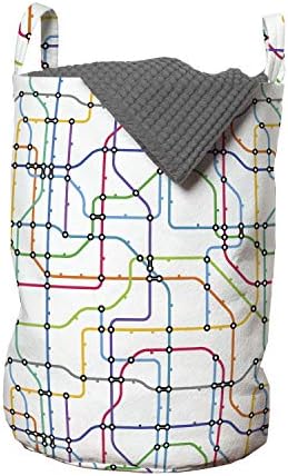 Ambesonne Haritası Çamaşır Torbası, Renkli İnce Çizgiler Metro Şeması Ulaşım Ağı Şeması Anahat Kentsel Şehir Hayatı, Kulplu
