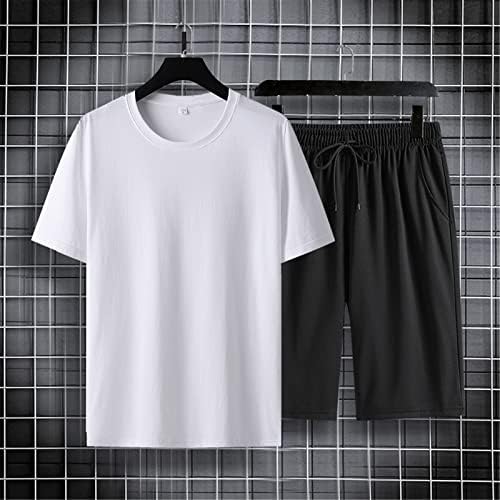 Erkek Yaz Pamuk Tshirt + şort takımı Rahat spor elbise erkek eşofman 2 Parça Set Erkek Düz Renk Kısa Setleri