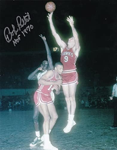 BOB PETTİT ST. LOUİS HAWKS HOF 1970 AKSİYON İMZALI 8x10-İmzalı NBA Fotoğrafları