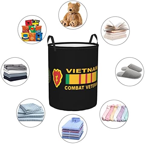 25th Piyade Tümeni Vietnam Veteran çamaşır sepeti Dairesel saklama sepetleri katlanır Çamaşır Giysi Çantası Yatak Odası Banyo