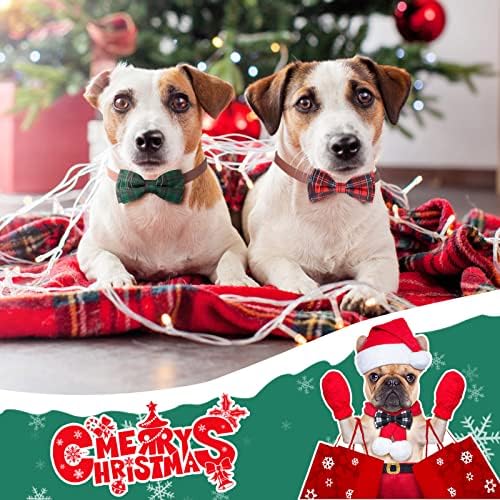 16 Adet Noel Kış Pet papyon Yaka Eki, Siyah Beyaz Ekose köpek papyon s Kırmızı Yeşil Ekose köpek tasması Eki Noel Kış noel