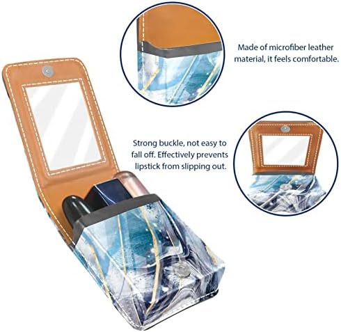 ORYUEKAN Ruj Kılıfı Ayna ile Sevimli Taşınabilir Makyaj Çantası kozmetik torbası, Modern Soyut Sanat Mavi Mermer Desen