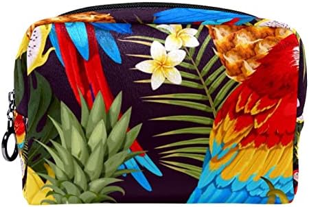 TBOUOBT Makyaj Çantası Seyahat kozmetik çantası Kılıfı Çanta Çanta Fermuarlı, Amerika Papağanı Ananas Çiçekleri