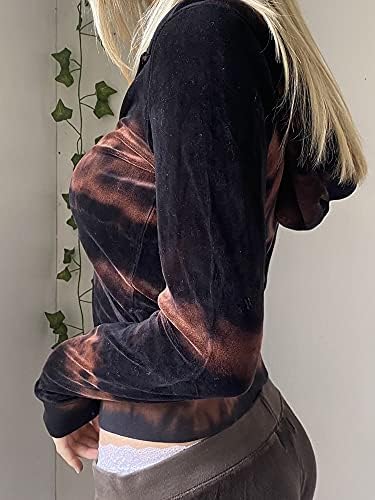 Sujhwsx kadın Kravat Boya Zip Hoodie Kazak Y2K E-Kız Uzun Kollu Streetwear Ceket