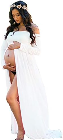 ZİUMUDY Annelik Maxi Şifon Fotoğraf Elbise Bölünmüş Ön Elbisesi Photoshoot için