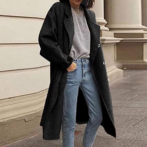 Kadın Uzun Trençkot Rüzgar Geçirmez Klasik Yaka İnce Palto Sahte Yün Ceket Bluz Bayanlar Yüzük Ana Ceket Kemer ile