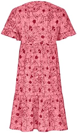 Kadın 2023 Yaz Elbiseler Bohemian Çiçek Salıncak Midi Elbise Düğmesi Ön V Boyun Kısa Kollu Fırfır Katmanlı A-Line uzun elbise