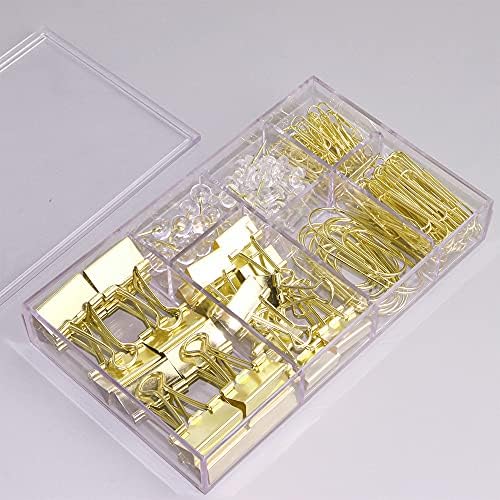 Altın Ataşlar klasör klipsleri, Jumbo Ataşlı 154 ADET Lüks Altın Ofis Malzemeleri Hediye Seti, Büyük Küçük Kağıt Kelepçeleri