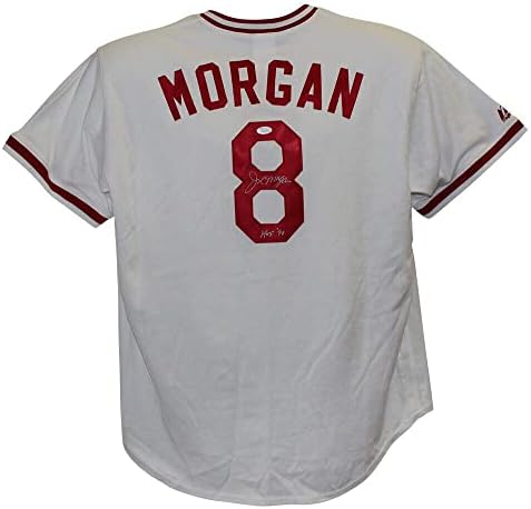 Joe Morgan İmzalı Cincinnati Reds Majestic Beyaz L Forması HOF JSA 25138-İmzalı MLB Formaları