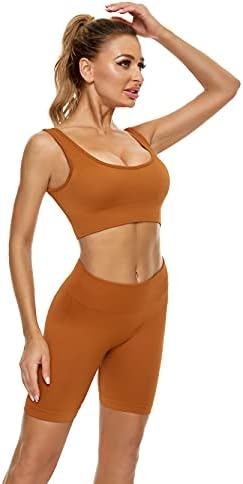 MİTALOO kadın 2 Parça Egzersiz Setleri Nervürlü Kırpma Tankı Spor Sutyeni Ve Tayt Seti Yüksek Bel Şort yoga kıyafetleri