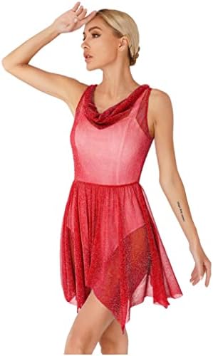 ACSUSS Kadınlar Glittery Parlak Dans Elbise See-Through Düzensiz Hem Giyim Lirik dans kostümü Sahne Performansı için