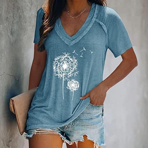Yaz Üstleri Kadınlar için 2023 Moda Y2k Rahat Grafik Tees Gömlek Dışarı Çıkmak V Boyun Egzersiz İş Bluzlar Artı Boyutu Sevimli