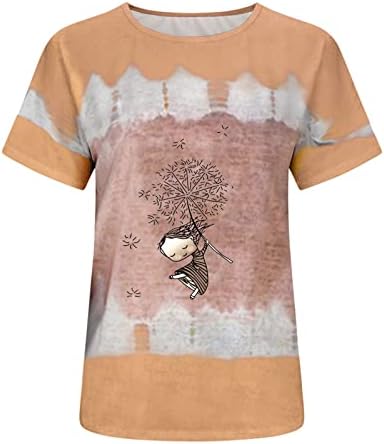 Kadınlar için Yaz Casual Tişörtleri Kısa Kollu U Yaka Grafik Tees Batik T Shirt Karahindiba Baskı Tunik Gevşek Fit Bluzlar