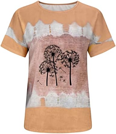 Kadınlar için Yaz Casual Tişörtleri Kısa Kollu U Yaka Grafik Tees Batik T Shirt Karahindiba Baskı Tunik Gevşek Fit Bluzlar
