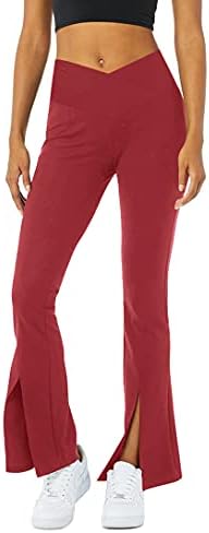 Kadın Crossover Yüksek Belli Bootcut Yoga Pantolon Çarpıntı Tayt Ön Bölünmüş Flare Bacak egzersiz pantolonları İş pantolonu