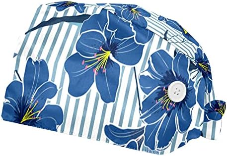 2 Paket Çiçek Baştankara Kuş Ayarlanabilir çalışma kapağı Düğmeli Ter Bandı Hemşireler için Kadın At Kuyruğu Şapka