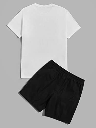 FİOXA İki Parçalı Kıyafetler Erkekler için Erkekler Slogan ve İfade Baskı Tee ve İpli Bel Şort (Renk: Siyah / Beyaz, Boyutu: