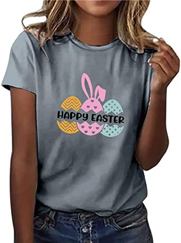 Mutlu Paskalya Kadınlar için Komik Tavşan Yumurta Mektup baskılı tişört Gevşek Rahat Yuvarlak Boyun Kısa Kollu Grafik Tees