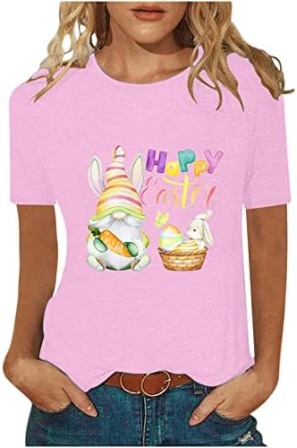 Mutlu Paskalya Gömlek Kadınlar için Sevimli Gnome Yumurta Tavşan baskılı tişört Yuvarlak Boyun Kısa Kollu Yaz Tees Tops Hediye