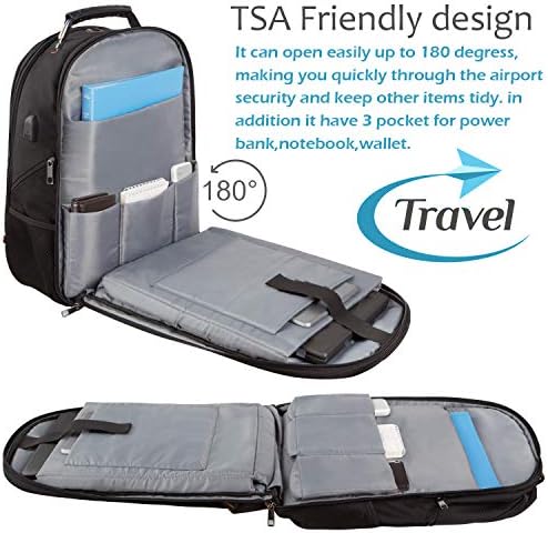 Seyahat Laptop Sırt Çantası,USB Şarj Portu ile ekstra Büyük Kapasiteli TSA Dostu Anti Hırsızlık Sırt Çantaları, Suya Dayanıklı