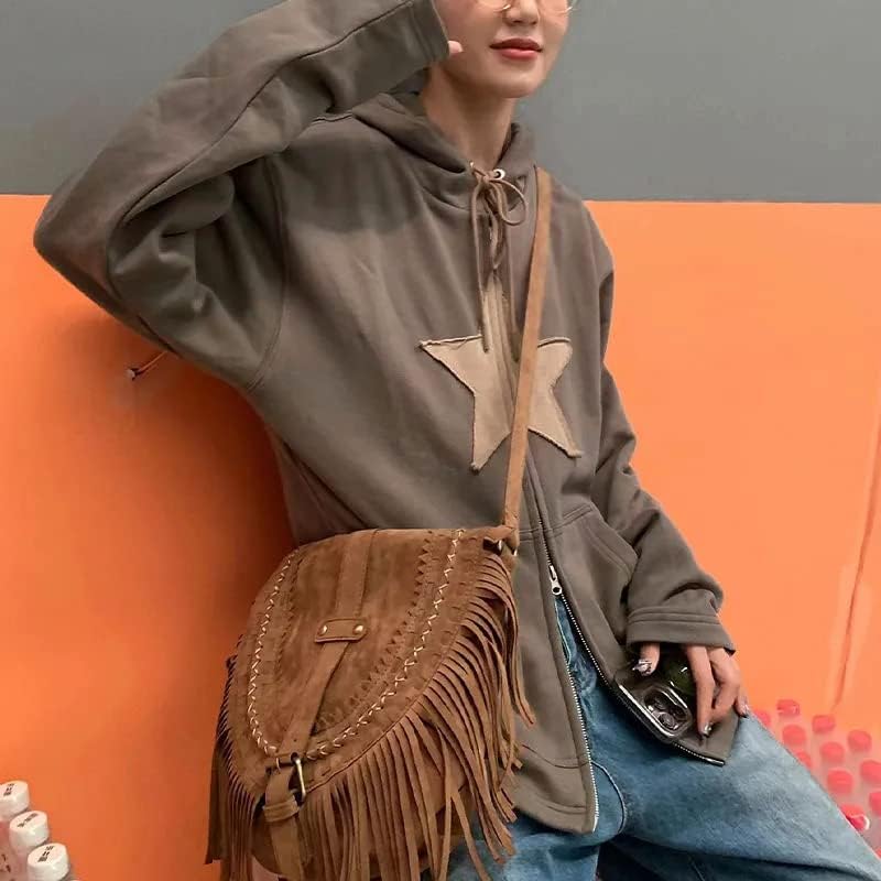 Kadın Y2k Grafik fermuarlı kapüşonlar Vintage Rhinestone Gotik Punk Grunge Ceket Cepler İle Büyük Boy 90s Kazak
