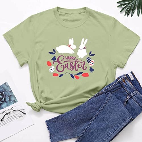 Paskalya Gömlek Kadınlar için Moda Bluz Sevimli Tavşan Grafik Gevşek Gömlek Tops Kısa Kollu O Boyun Tişörtleri Tunik Tees