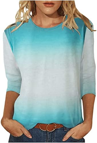 Comıgeewa Genç Kız Batik T Shirt Degrade Baskı Üst Tees 3/4 Kollu Tekne Boyun Brunch Sonbahar Yaz T Shirt Elbise Moda