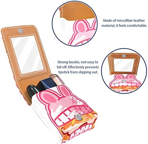 ORYUEKAN Ruj Ayna ile Sevimli Taşınabilir Makyaj Çantası kozmetik çantası, Kız Güzel Pembe Karikatür Tavşan