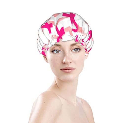 Kadınlar Kullanımlık Streç Hem Saç Şapka Meme Kanseri Bilinçlendirme Çift Katmanlar Su Geçirmez Duş Başlığı banyo bonesi