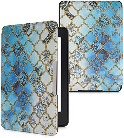 Kindle Paperwhite ile Uyumlu kwmobile Kılıfı - Kılıf PU e-Okuyucu Kapağı-Mavi Mozaik Mavi / Beyaz