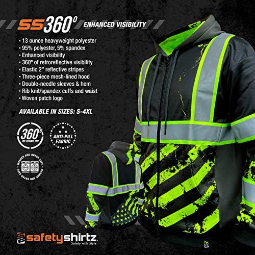SafetyShirtz SS360 Gizli Amerikan Grit Fermuarlı Kapüşonlu-Siyah-Geliştirilmiş Görünürlük