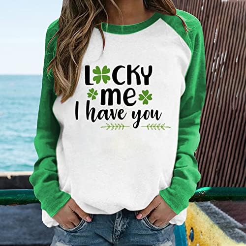 İrlandalı Gömlek Kadınlar için Uzun Kollu St Patrick Günü Shamrock Üstleri Renk Blok Tee O-Boyun Kazak Casual Bluzlar