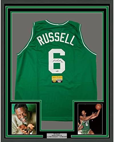 Çerçeveli İmzalı / İmzalı Bill Russell 33x42 Boston Yeşil Basketbol Forması Hollywood Koleksiyon COA
