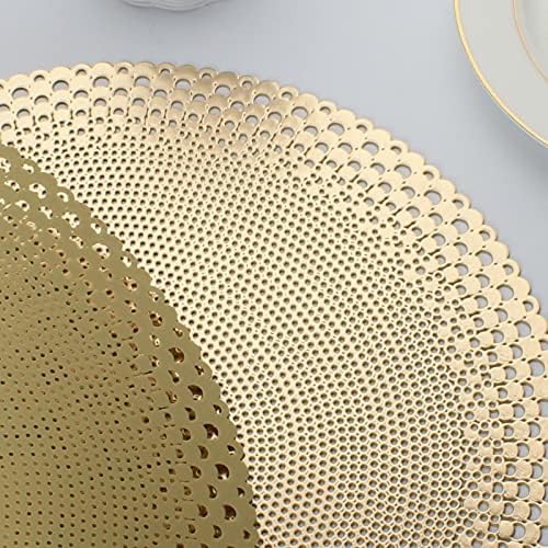 Evevda Altın Yuvarlak Vinil Placemats Yemek Masası için 6 Set Preslenmiş Metalik Plastik Yer Paspasları Günlük Kullanım için