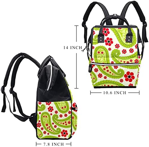 Yeşil Paisley ve Kırmızı Çiçek Desen bebek bezi çantası Sırt Çantası Bebek Bezi Değiştirme Çantaları Çok Fonksiyonlu Büyük